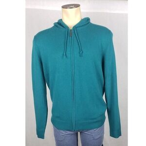 The Commons Sweater L Peacock Green 100% Cashmere Full Zip Hoodie Jacket Gift